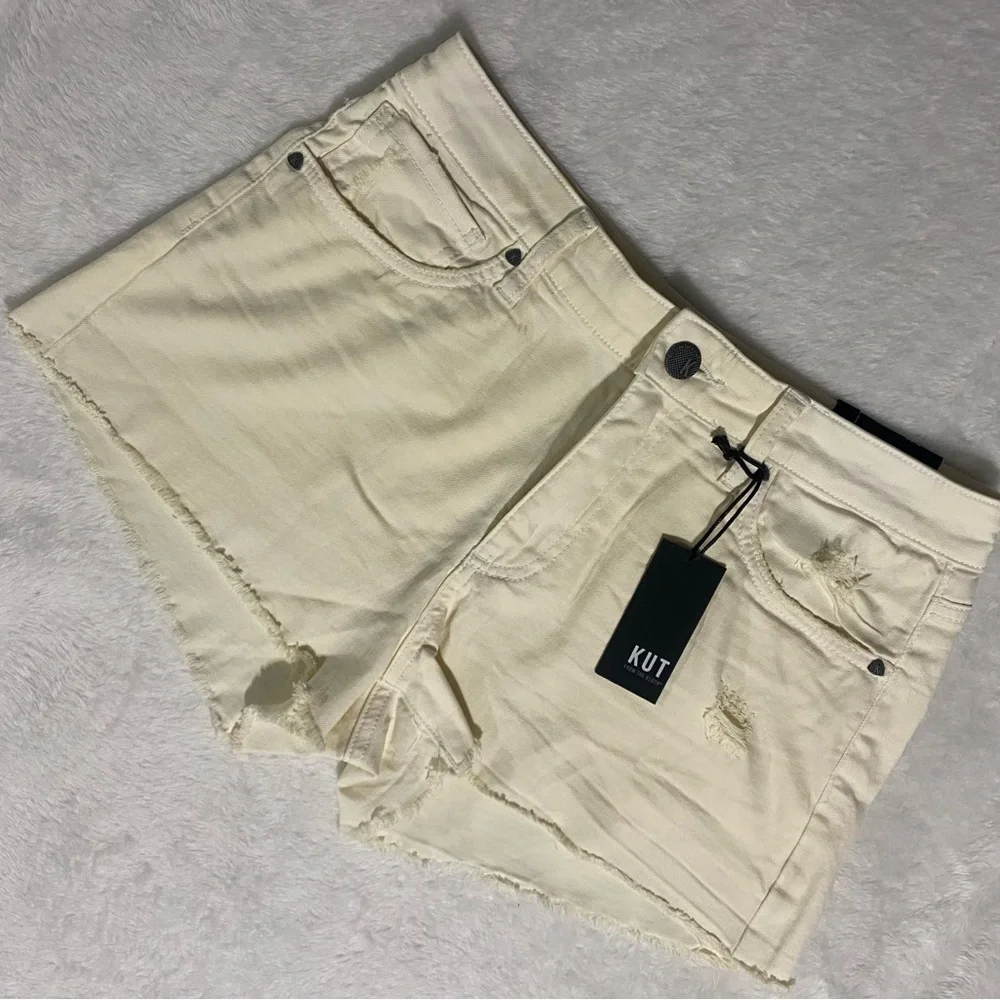 KUT from the Kloth Jane High Rise Short in Creamy White Fray Hem Size 2